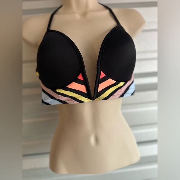 Victoria’s Secret PINK! Multi-Colored Plunge Bikini Top Size Large Like New - Picture 6 of 11